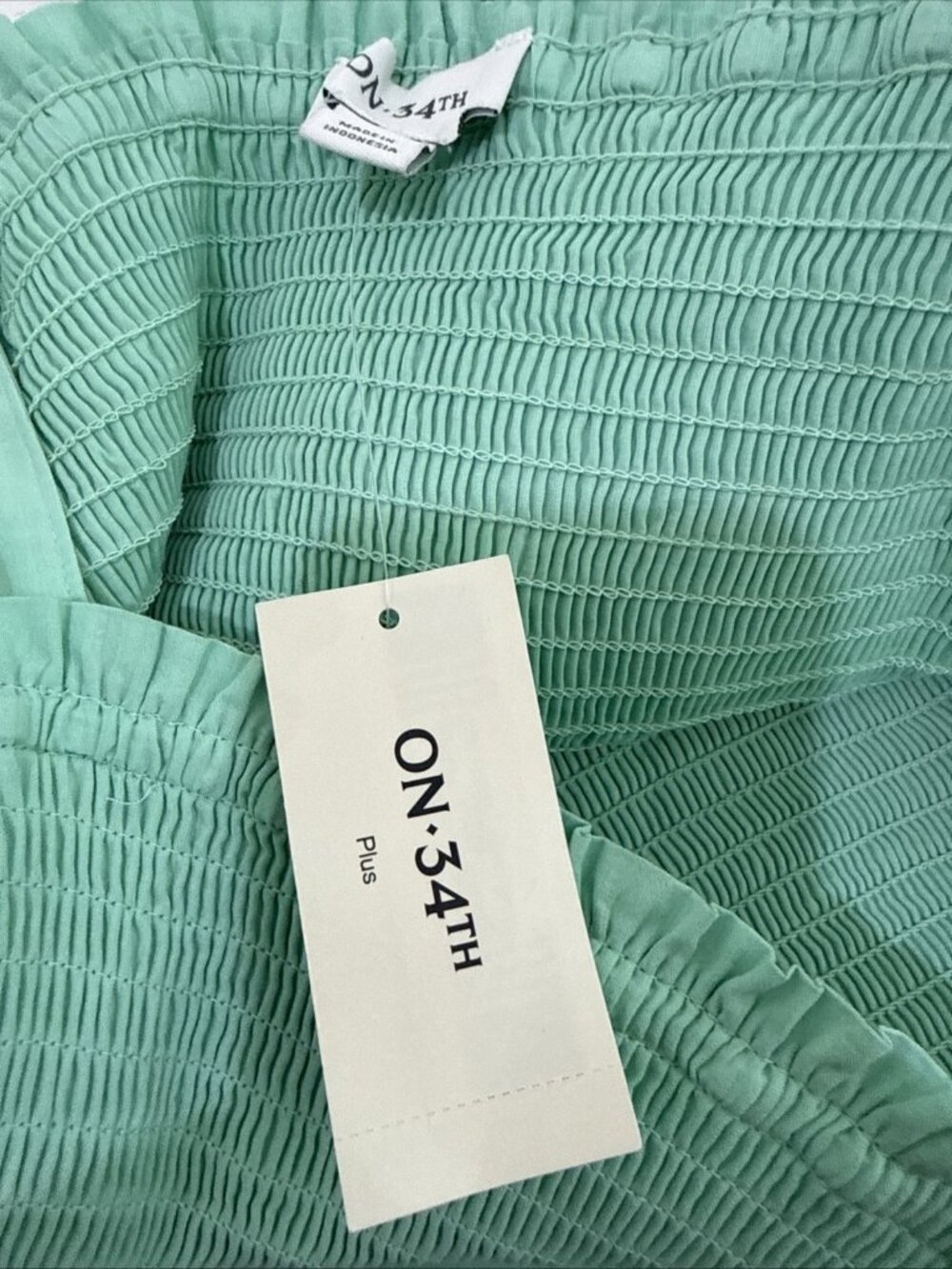 On 34th Light Green Smocked Ruffle Sleeve Midi Sun Dress Womens Size 0X 14/16 - Picture 12 of 12